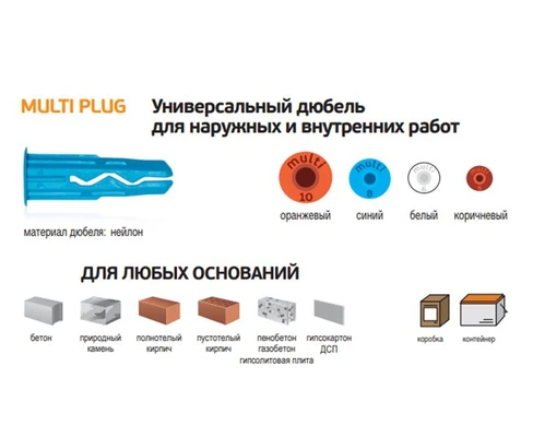 Дюбель универсальный нейлоновый 10х40 Multi 10 ЕВРОПАРТНЕР (оранжевый)Картинка 2