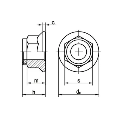 Гайка 8 DIN 6926 самоконтрящаяся с фланцем, класс прочности 8Схема