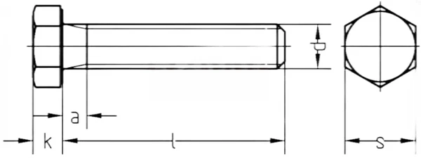 Болт DIN 933 20х40 с шестигранной головкой и полной резьбой, класс прочности 10.9, оксидированныйСхема