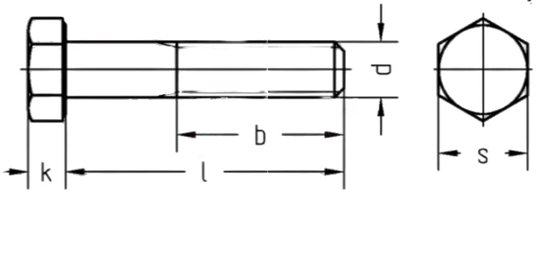 Болт шестигранный DIN 960 20х1,5х100 с мелкой неполной резьбой, класс прочности 8.8, оцинкованныйСхема
