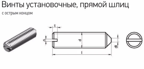 Винт DIN 553 установочный с прямым шлицем и коническим концом 10х20Схема