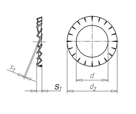 Шайба DIN 6798 стопорная М10 с наружными зубцами (тип А), без покрытияСхема