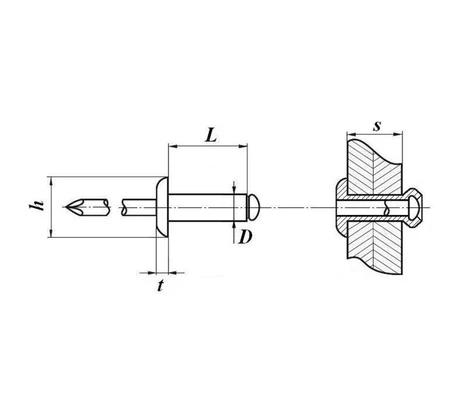 Заклёпка вытяжная 6,4х16мм комбинированнаяСхема