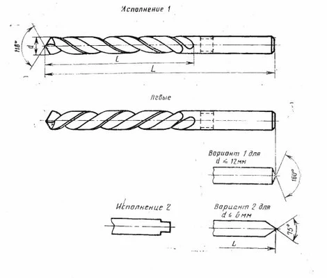 Сверло спиральное с цилиндрическим хвостовиком  7,5мм средней серии класс А, левого вращенияСхема