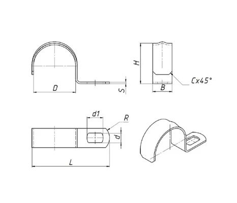 Скоба крепежная однолапковая 24-25мм, металлическаяСхема
