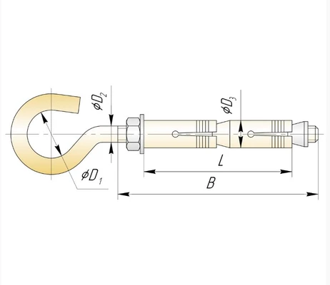 Анкер двухраспорный с полукольцом М12/16х120, желтый цинкСхема