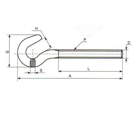 Винт-полукольцо с метрической резьбой 10х210(200)мм, желтый цинкСхема