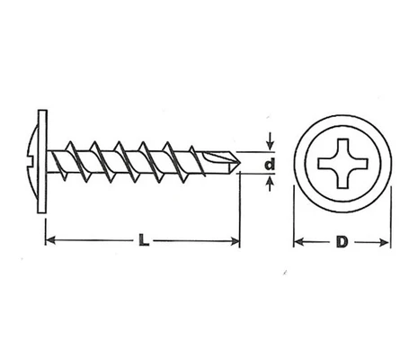Саморез (с прессшайбой) окрашенный RAL7024 4,2х32мм со сверлом, оцинкованная стальСхема