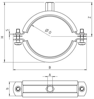 Хомут 75-80 (2 1/2") с резиновым уплотнителем с гайкой М8, оцинкованная стальСхема