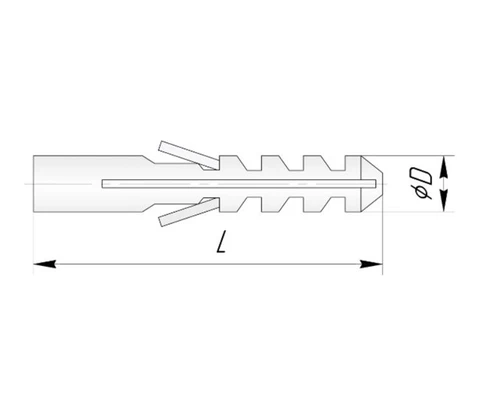 Дюбель распорный тип S 6х30мм с усом, полипропиленСхема