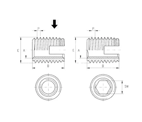 Резьбовая вставка М6 с внешней и внутренней резьбой Ensat-SСхема