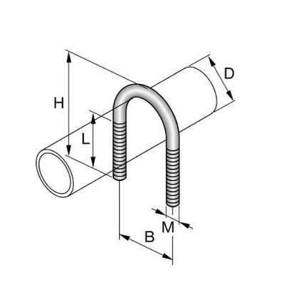 Скоба U-образная М8 50х80х50 (1 1/2") труба D 40-49ммСхема