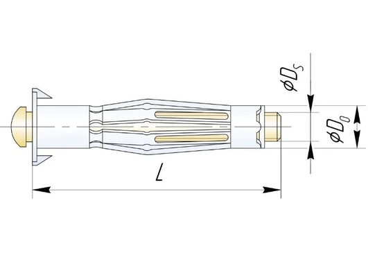 Дюбель металлический для пустотелыx конструкций MOLLY 5х37Схема