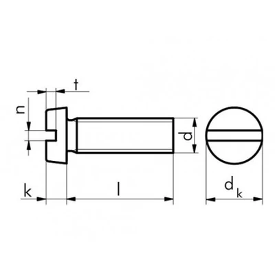 Винт DIN 84 с цилиндрической головкой и прямым шлицем 5х16, нержавеющая сталь А-2Схема