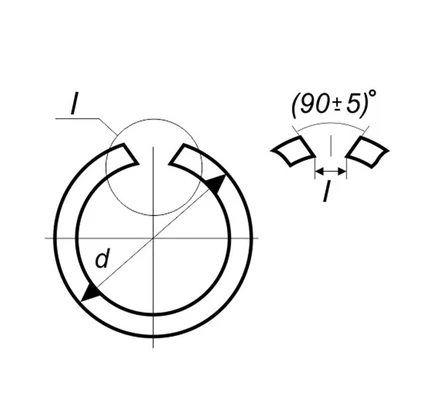 Кольцо стопорное D90 внутреннее ГОСТ 13941-86, сталь без покрытияСхема