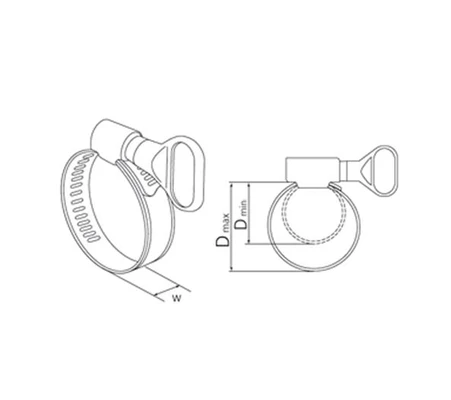 Хомут червячный 12-22/9 с ключом W2 нержавеющая стальСхема