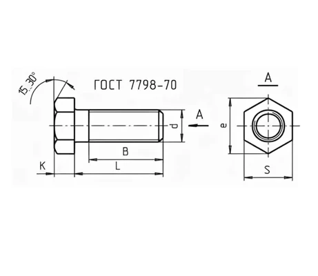 Болт ГОСТ 7798-70 с шестигранной головкой 8х100, оцинкованная сталь (штучный)Схема