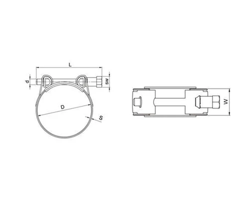 Хомут силовой одноболтовый 162-174мм W1, оцинкованная стальСхема