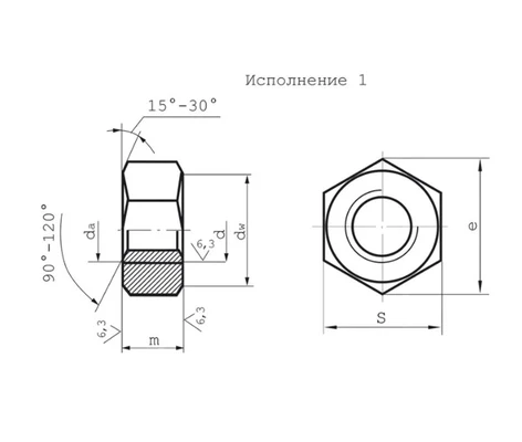 Гайка М24 ГОСТ 5915-70 шестигранная, класс прочности 10, оцинкованная стальСхема