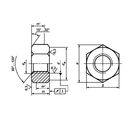 Гайка ГОСТ 52645-2006 шестигранная высокопрочная с увеличенным размером под ключ М30, сталь без покрытияСхема