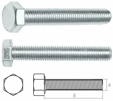 Болт DIN 933 14х80 с шестигранной головкой и полной резьбой, класс прочности 10.9, оцинкованныйСхема