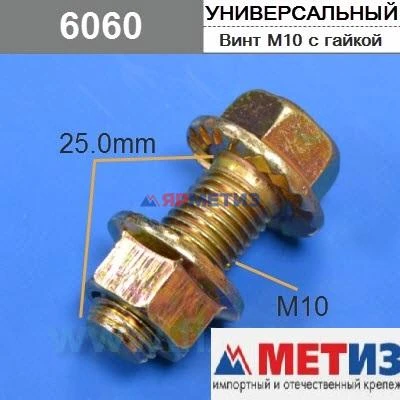 Винт 10х25мм универсальный с гайкой (6060)фото