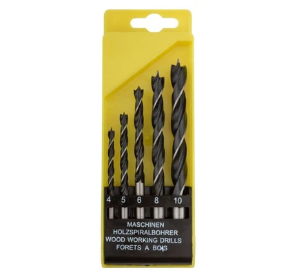 Набор свёрл по дереву 5 шт. (4, 5, 6, 8, 10 мм) пластиковая коробка арт. 36101