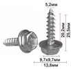 Саморез 5,2х20,2мм крест под ключ с шайбой 13,8 мм арт. Н2133